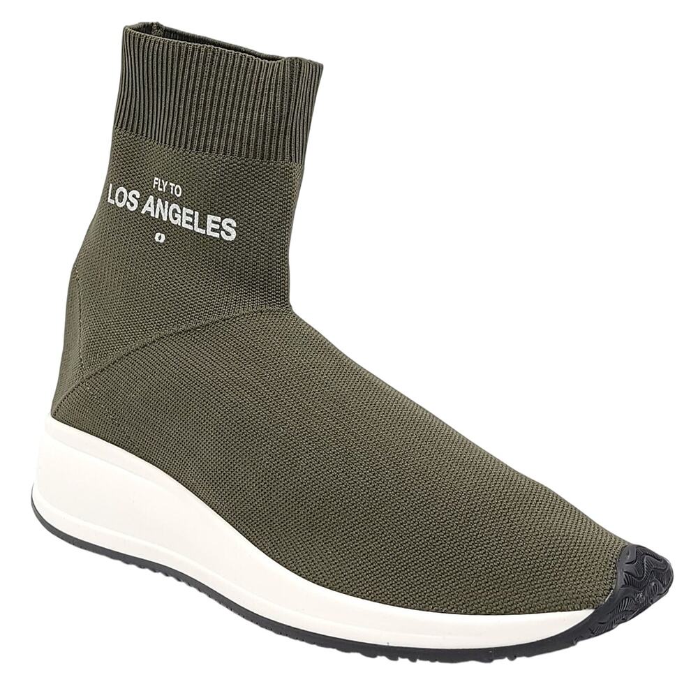 Joshua Sanders Wmn Fly To LA High Top Sock Sneakers Sz US 10.5 EU 41 Olive Green